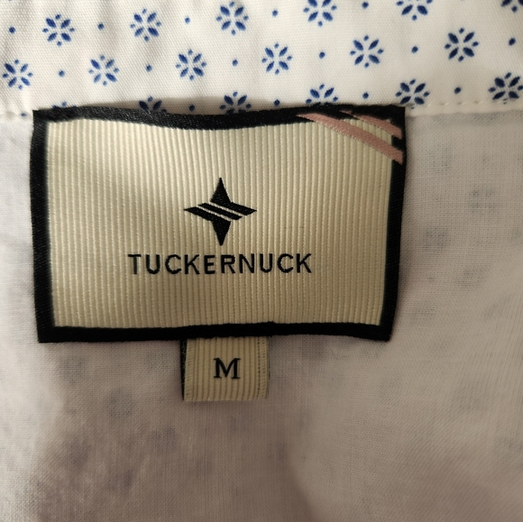 Tuckernuck White Blue Shirt Dress Lace Trim Floral Boho Oversized Fit Size M - Picture 4 of 4